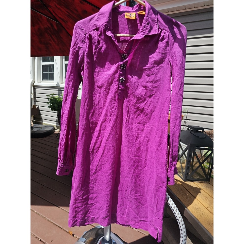 Tory Burch Womens Dress Polo Shirt Shift Midi Cotton Long Sleeve Purple Size 2